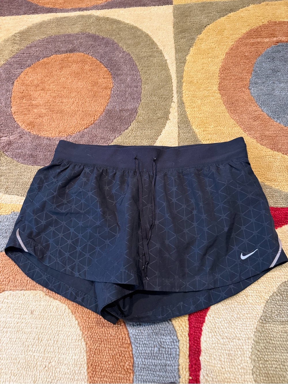 Nike Dri Fit Geometric Print Running Shorts Drawstring Black Women’s Size Medium